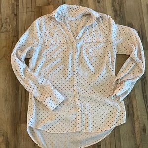 Light pink and black polka dot button down.